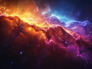 Obraz premium A vibrant cosmic scene featuring colorful nebulae amidst a starry sky.