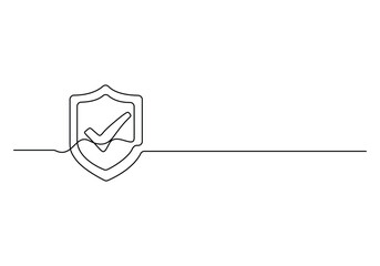 Shield in one continuous line drawing. Security shield drawn in one line. Safety and protection concept vector illustration