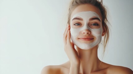 Woman Applying a Face Mask for Glowing Skin