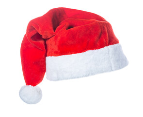 Christmas red Santa Claus hat isolated on white background. New year or Christmas symbol