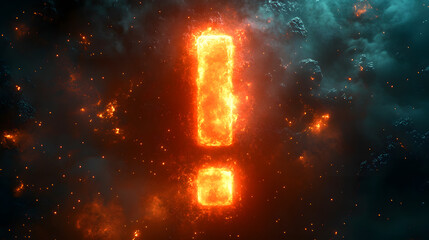 A fiery exclamation mark blazes against a dark, cosmic backdrop, a symbol of urgent warning and impending doom