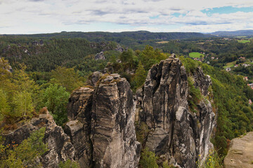 Basteibrücke bei Rathen und Wehlen, Landkreis Sächsische Schweiz Osterzgebirge, Sachsen, Deutschland