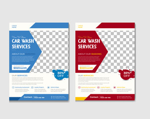 Vehicle Washing Service Car wash cleaning flyer poster and car wash service flyer template with a banner vector layout design	