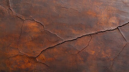 Fototapeta premium Worn dry metal surface with cracks and deep corrosion, detailed texture, side lighting, macro shot