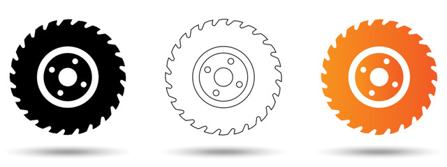 Circular saw icon. Circular saw icon on a white background, isolated. The icon has three uses in applications and websites. Vector illustration. Circular saw icon on a white background.