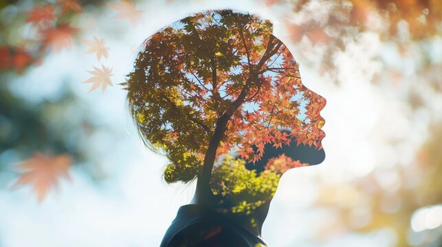 Silhouette mit herbstlichem Bl&auml;tterprofil