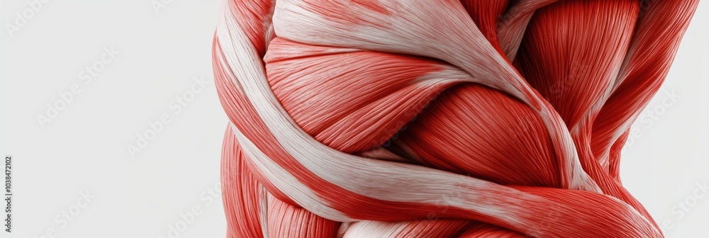Poster The close-up highlights the complexity of muscle fibers, emphasizing their red and white colors, showcasing anatomical details vividly. Generative AI