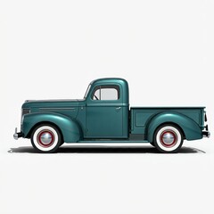 1940s pickup truck isolated on white background, side view