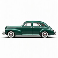 Obraz premium side view of 1940s sedan car isolated on white background