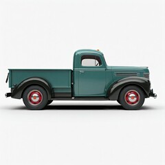 side view of 1940s pickup truck isolated on white background