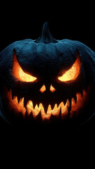 Naklejka premium Candlelit Pumpkin with Sharp Teeth and Glowing Eyes