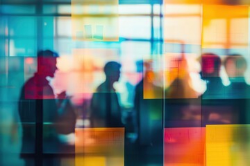 Verschwommene Silhouetten hinter bunten Post-its
