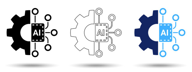 Gear AI icon. Gear AI icon on a white background, isolated. The icon has three uses in applications and websites. Vector illustration. Gear AI icon on a white background.
