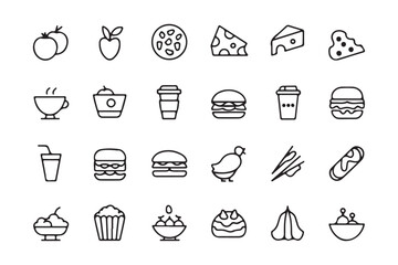 Minimalist Food and Drink Icon Set  Line Art Vector Illustrations