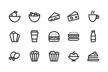 Minimalist Food and Drink Icon Set  Line Art Vector Illustrations