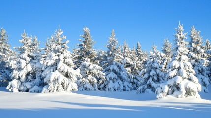 Fototapeta premium Snowy Winter Landscape with Pine Trees