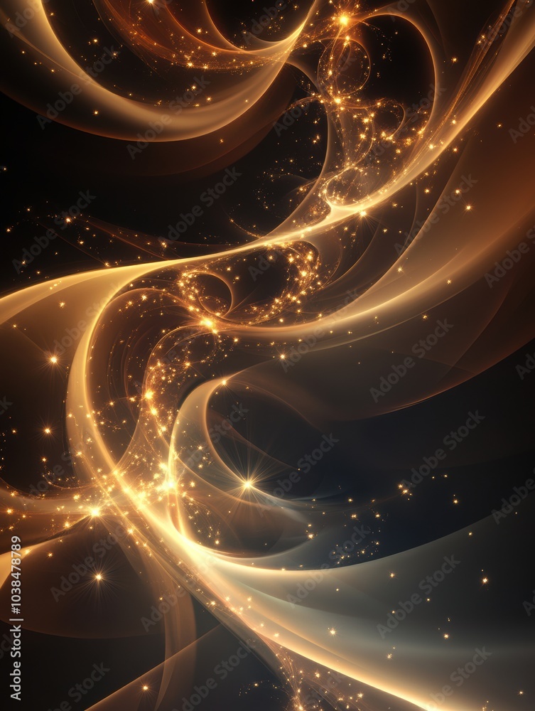 Poster an enchanting mix of golden spirals and shimmering stars twinkles against a dark backdrop, capturing
