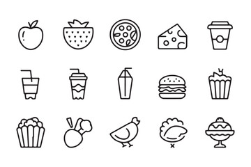 Minimalist Food and Drink Icon Set  Line Art Vector Illustrations