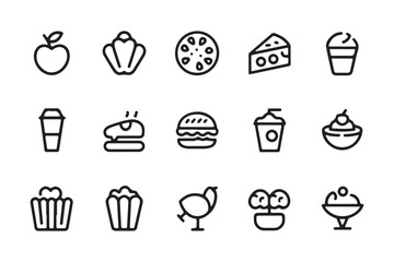 Minimalist Food and Drink Icon Set  Line Art Vector Illustrations