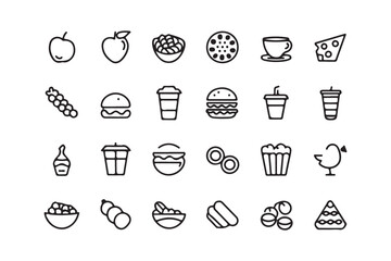 Minimalist Food and Drink Icon Set  Line Art Vector Illustrations