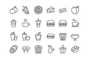 Minimalist Food and Drink Icon Set  Line Art Vector Illustrations