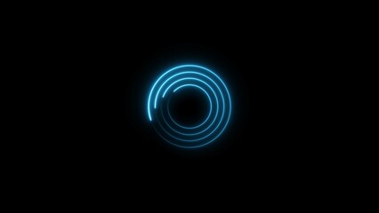 Light circle background with blue light neon effect. Light glowing circle line of neon effect. Black background.