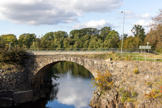 Stone arch bridge at Laholm old power plant in Sweden