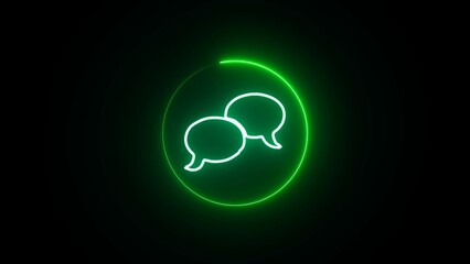 Neon light speech bubble. Dots message line icon. Chat comment sign. Speech bubble symbol. Brick wall banner.