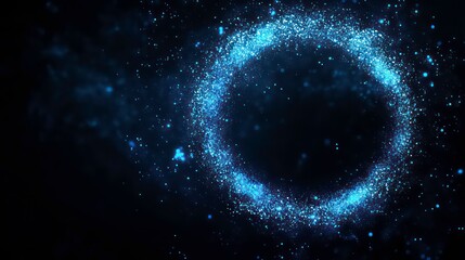 Obraz premium A glowing blue circle of particles on a black background.