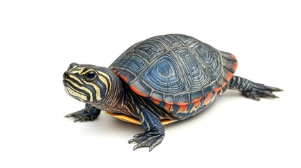 Fototapeta premium A close-up of a painted turtle with a white background.