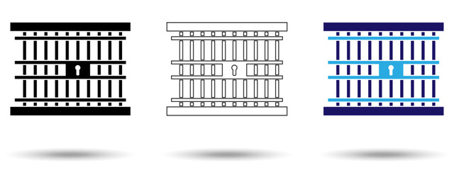 Prison icon. Prison icon on a white background, isolated. The icon has three uses in applications and websites. Vector illustration. Prison icon on a white background.