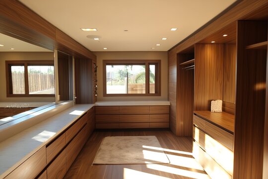 Interior of a modern home with parotta wood trim. Generative Ai