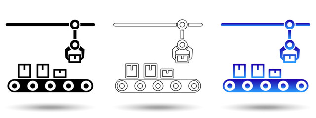 Production line icon. Production line icon on a white background, isolated. The icon has three uses in applications and websites. Vector illustration. Production line icon on a white background.