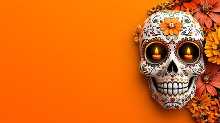 Day of the dead decorative skull with flowers