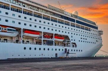 Cruise ship anchored in the harbor.