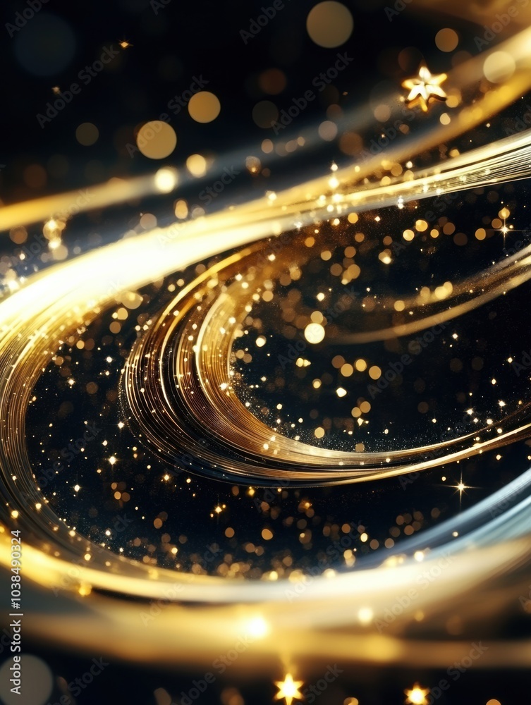Aufkleber golden spirals and stars blend gracefully on a dark background, creating a magical, festive atmosphe