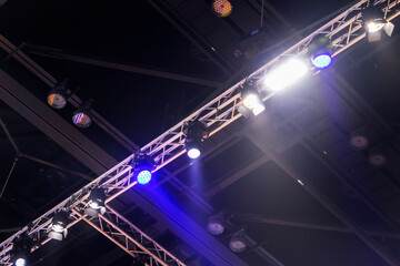 Studio spotlights are used in large stage installations and are hung on the ceiling of large exhibitions.