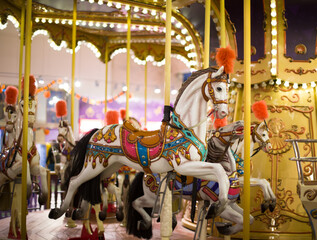 Carousel with Colorful Horses at a Fairground