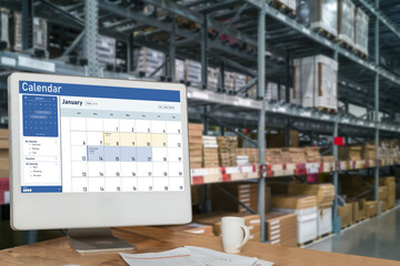 Calendar on computer software application for schedule planning for personal organizer and online business snugly