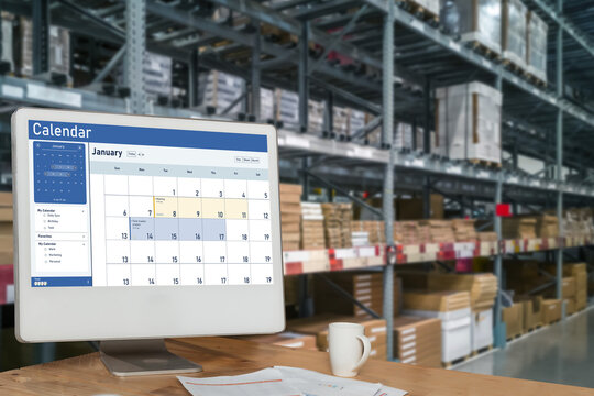 Calendar on computer software application for schedule planning for personal organizer and online business snugly
