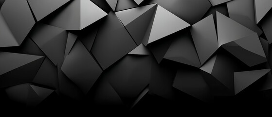 Obraz premium Abstract texture dark black gray grey background banner panorama long with 3d geometric triangular gradient shapes for website, business, print design template paper pattern