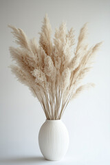 Bouquet of pampas grass in ceramic vase on light background
