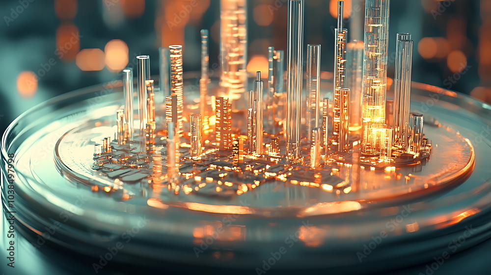 Leinwandbilder Exploring intricate glass structures illuminated in a vibrant setting a visual journey of light and form