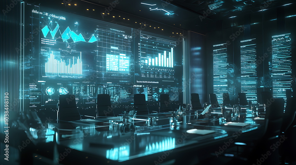 Aufkleber exploring the future of corporate design a futuristic boardroom with advanced digital displays and a