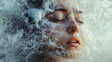 Fototapeta premium A serene moment woman immersed in water capturing the essence of tranquility and beauty amidst nature's embrace