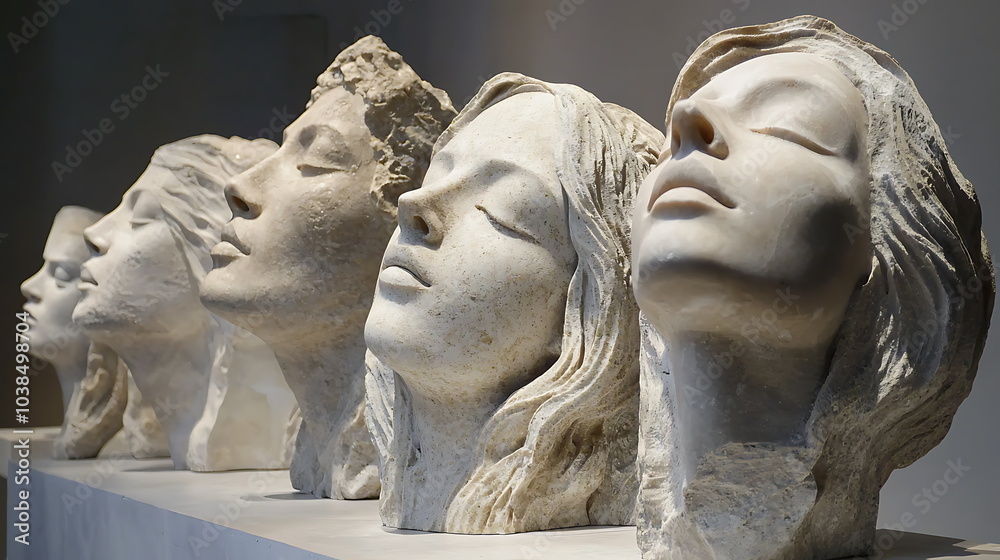Poster exploring the beauty of sculpted human heads a captivating display of artisan mastery and artistic e