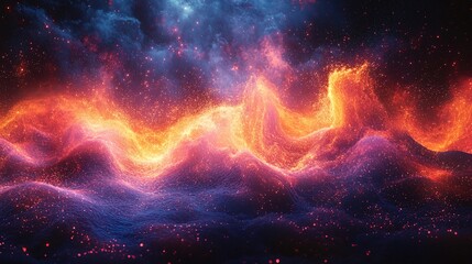 Fototapeta premium Abstract Fire and Stars Background Digital Art Cosmic Landscape Nebula Galaxy Glow