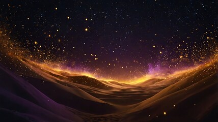 Golden Glowing Lights on Dark Background Magical Particle Effect