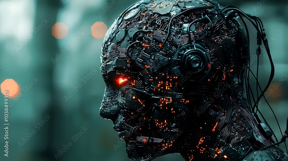 Fototapete Exploring the intricacies of a robot brain a stunning visualization of interconnected circuits and dynamic light patterns