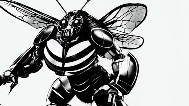 Black and white animation of a robot bee.
